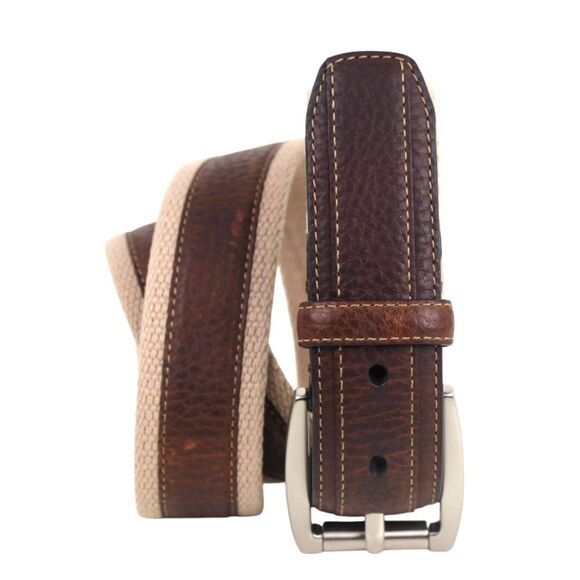 DH BROWN REAL LEATHER BEIGE CANVAS 1 3/8"Wd CASUAL DRESS MEN BELT Sz 36/90 (A22 - Picture 4 of 10